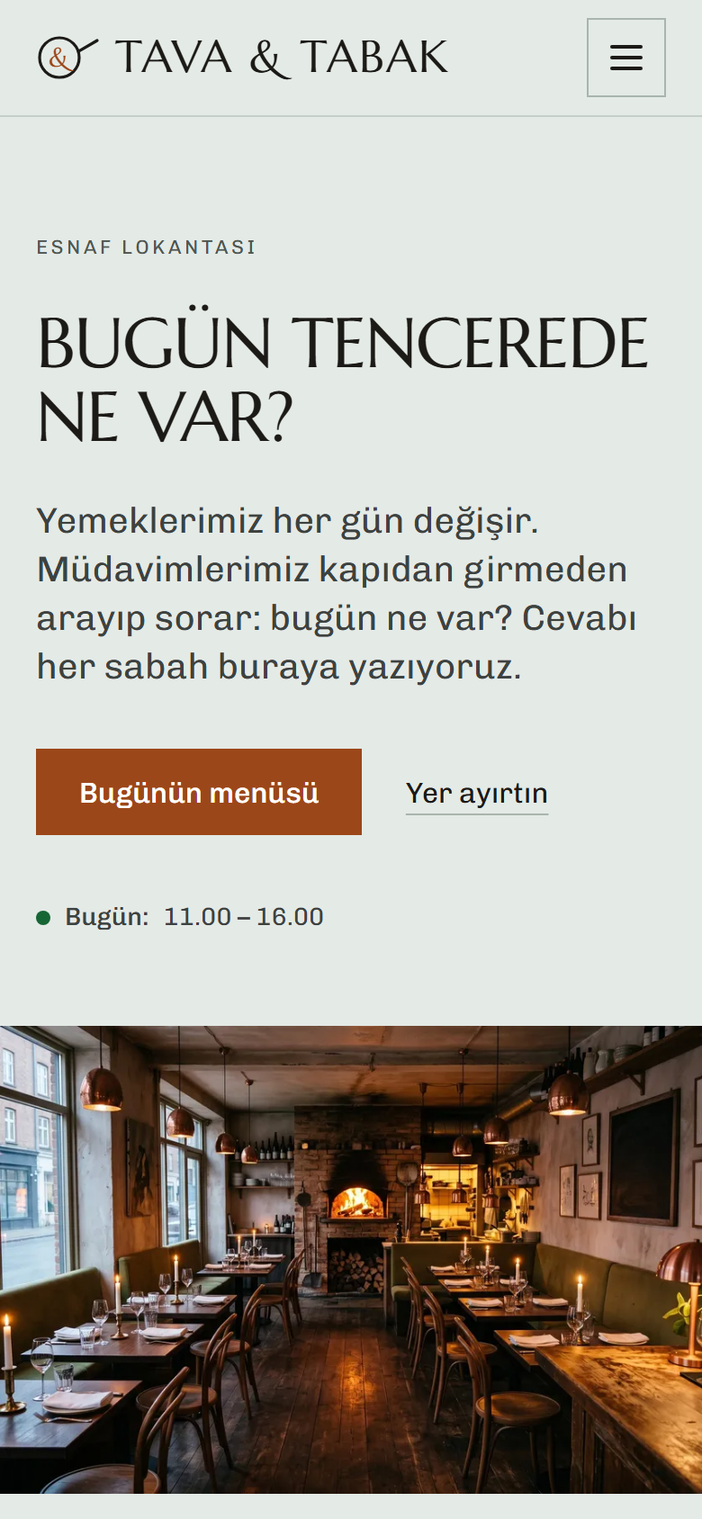 Tava & Tabak örnek sitesinin telefon görünümü: ana sayfa